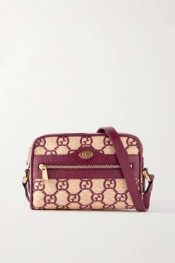 GUCCI Ophidia Mini Schultertasche Aus Stroh Mit Stickereien Und Besätzen Aus Strukturiertem Leder ,Rot