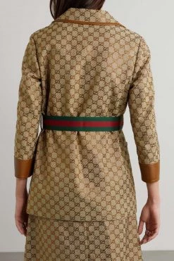 GUCCI Aria Jacke Aus Canvas Aus Einer Baumwollmischung Mit Jacquard-Muster, Lederbesätzen Und Gürtel ,Camel -Gucci Verkäufe w920 q60 920