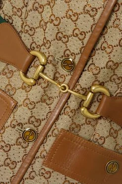 GUCCI Aria Jacke Aus Canvas Aus Einer Baumwollmischung Mit Jacquard-Muster, Lederbesätzen Und Gürtel ,Camel -Gucci Verkäufe w920 q60 921
