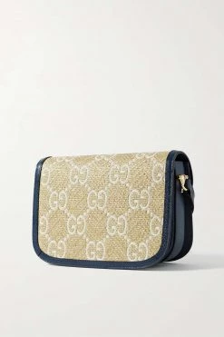 GUCCI Horsebit 1955 Schultertasche Aus Raffiabast Mit Lederbesätzen ,Blau -Gucci Verkäufe w920 q60 93