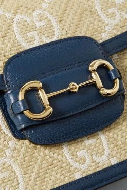 GUCCI Horsebit 1955 Schultertasche Aus Raffiabast Mit Lederbesätzen ,Blau -Gucci Verkäufe w920 q60 94