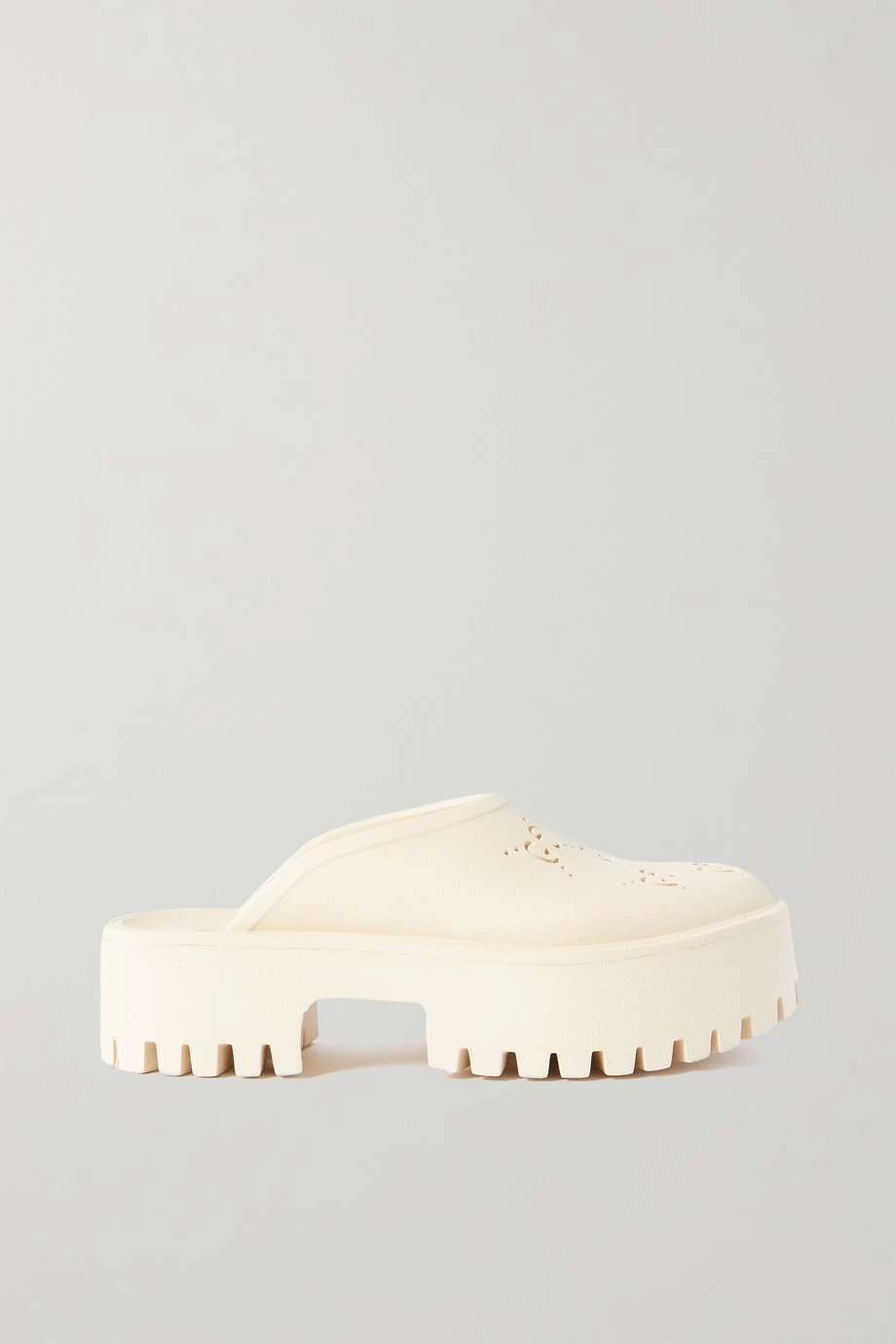 GUCCI Elea Mules Aus Perforiertem Gummi Mit Plateau ,Creme 1 GUCCI Elea Mules Aus Perforiertem Gummi Mit Plateau ,Creme