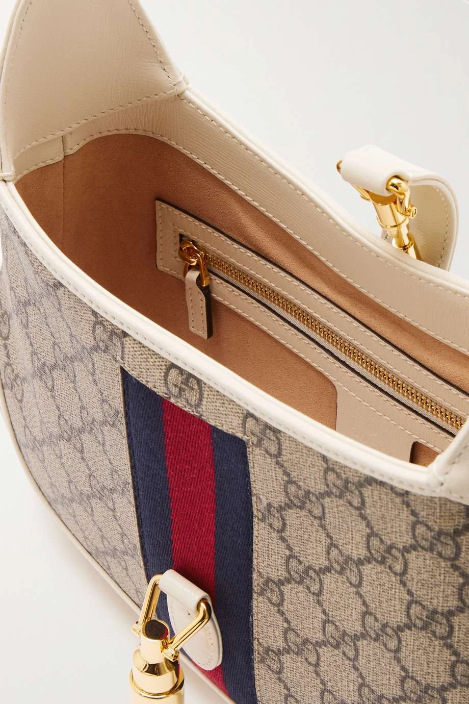 GUCCI Jackie 1961 Kleine Schultertasche Aus Beschichtetem Canvas Und Leder Mit Webband ,Weiß 5 GUCCI Jackie 1961 Kleine Schultertasche Aus Beschichtetem Canvas Und Leder Mit Webband ,Weiß – Bild 5