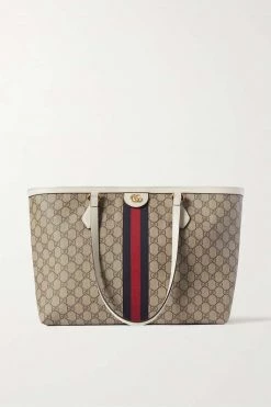 GUCCI Ophidia Mittelgroße Tote Aus Beschichtetem Canvas Mit Print Und Besatz Aus Strukturiertem Leder ,Weiß