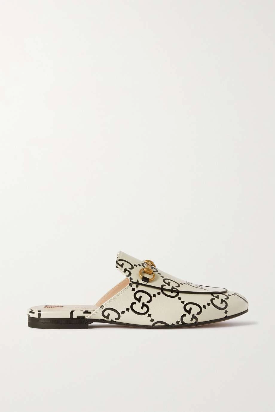 GUCCI Princetown Slippers Aus Leder Mit Logoprint Und Horsebit-Detail ,Weiß 1 GUCCI Princetown Slippers Aus Leder Mit Logoprint Und Horsebit-Detail ,Weiß