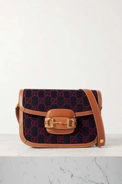 GUCCI Horsebit 1955 Schultertasche Aus Woll-Jacquard Mit Lederbesätzen ,Blau