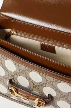 GUCCI Horsebit 1955 Mittelgroße Schultertasche Aus Beschichtetem Bedrucktem Canvas Mit Lederbesatz ,Braun -Gucci Verkäufe w920 q60 998